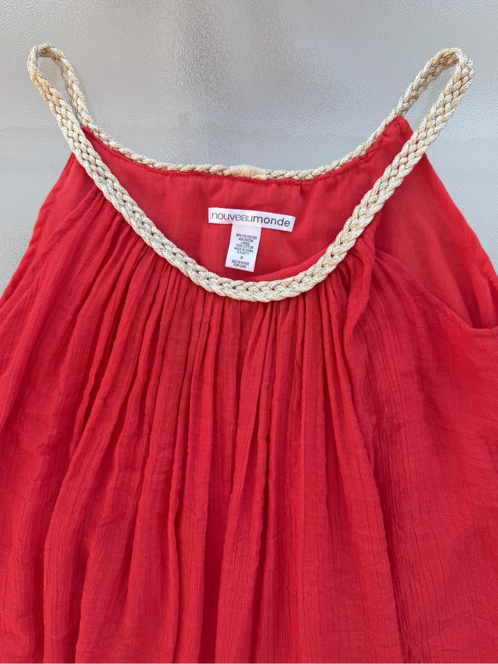 Nouveaumonde Red Gauzy Halter Swing Dress or Beach Cover Up, Women’s Medium - Picture 6 of 8